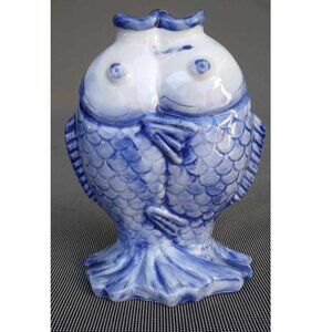 Adorable Vintage Chinese White and Blue Porcelain KOI FISH Kissing Vase
